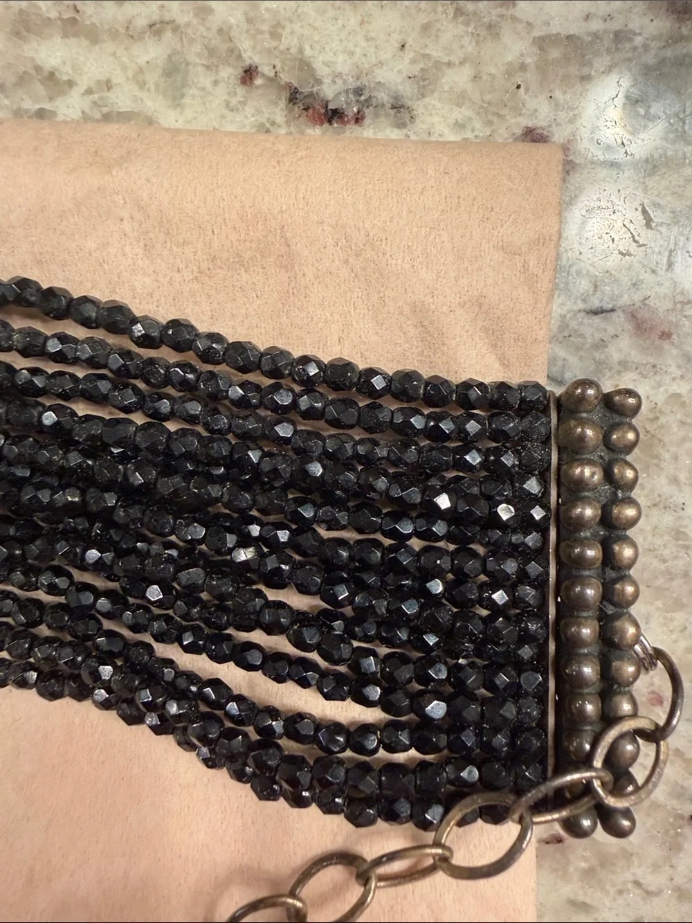 Multi-Strand Black stones with sterling silver Cross Charms - Picture 3 of 7